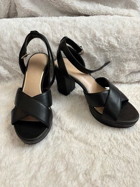 Kelly & Katie Black Crisscross Block Heel Sandals - Women's Dress Heels